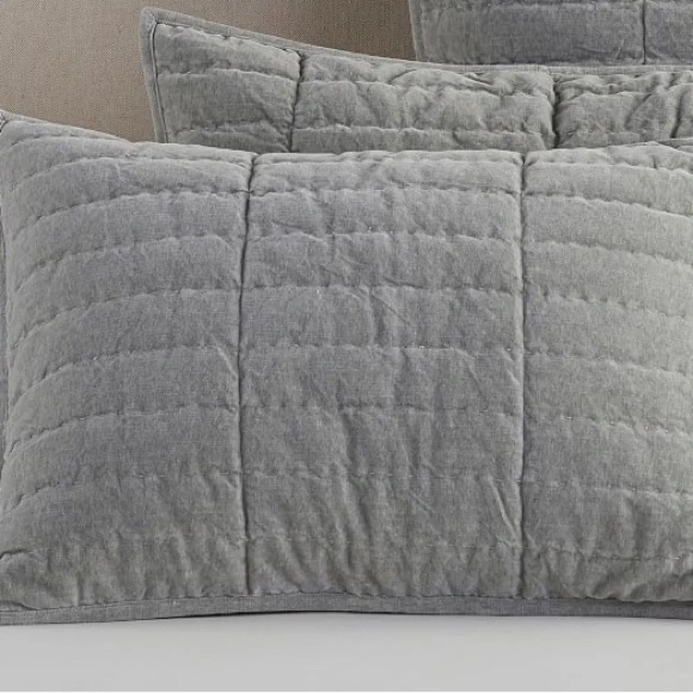 Pottery Barn Hudson Gray Velvet Quilted King Pillow Sham